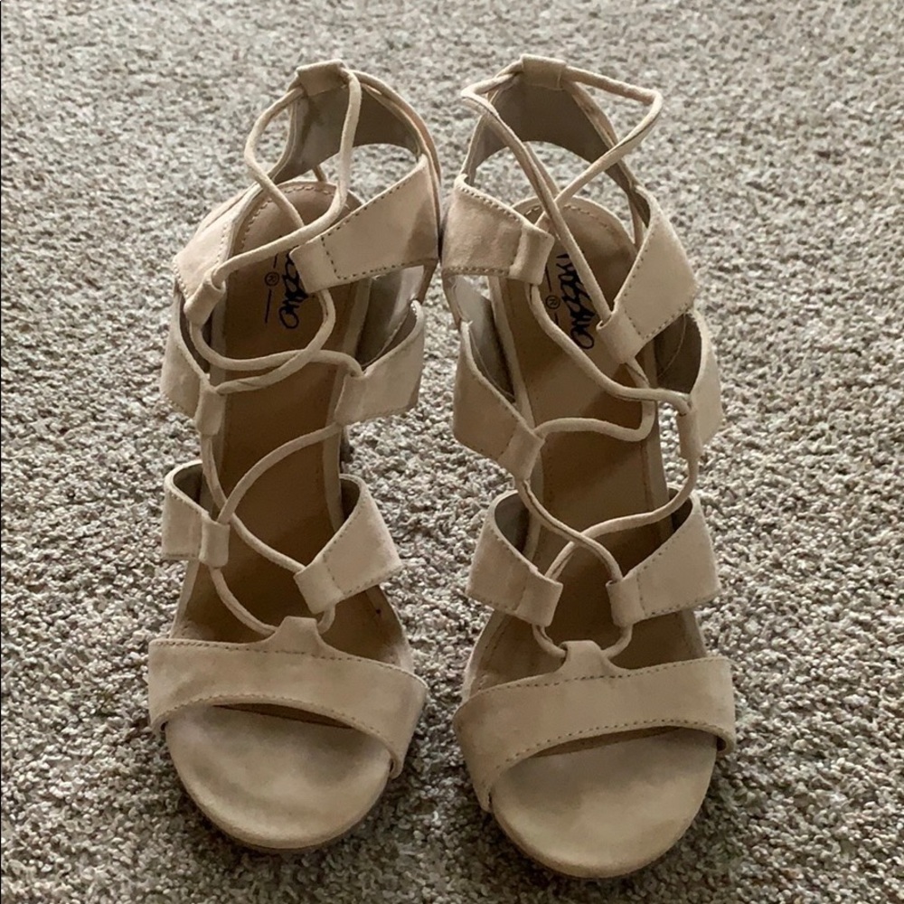 Blush Suede Lace Up Stilettos